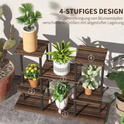 Best Rootz Flower Stand med 4 niveauer - 4 -trins plantestativ - Blomsterpotteholder - Stabil og elegant - 80 cm x 24 cm x 61,5 cm Plantestativer