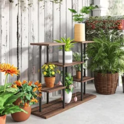 Best Rootz Flower Stand med 4 niveauer - 4 -trins plantestativ - Blomsterpotteholder - Stabil og elegant - 80 cm x 24 cm x 61,5 cm Plantestativer