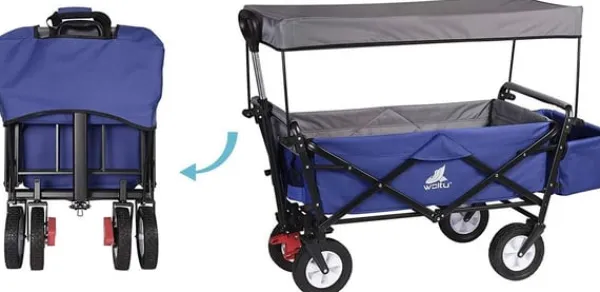 Haveværktøj^Rootz Foldbar Håndvogn - Brugsvogn - Havevogn - Holdbar konstruktion - Kraftig lastkapacitet - Nem opbevaring - 120 cm x 51 cm x 93 cm