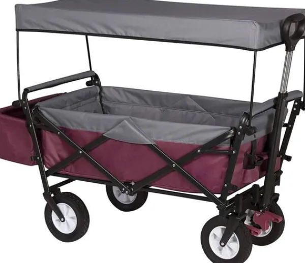 Clearance Rootz foldbar håndvogn med tag - Brugsvogn - Havevogn - Holdbar 600D polyester - Nem opbevaring - Kraftig 80 kg Kapacitet - 120 cm x 51 cm x 93 cm Haveværktøj