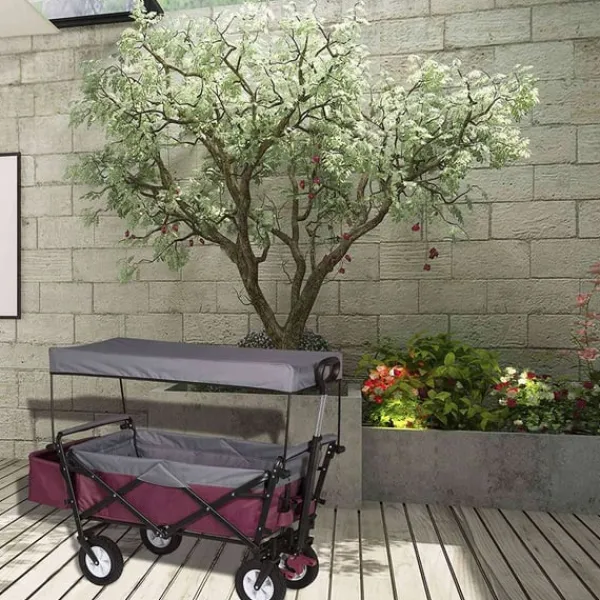 Clearance Rootz foldbar håndvogn med tag - Brugsvogn - Havevogn - Holdbar 600D polyester - Nem opbevaring - Kraftig 80 kg Kapacitet - 120 cm x 51 cm x 93 cm Haveværktøj