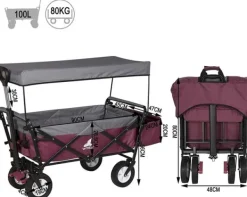 Clearance Rootz foldbar håndvogn med tag - Brugsvogn - Havevogn - Holdbar 600D polyester - Nem opbevaring - Kraftig 80 kg Kapacitet - 120 cm x 51 cm x 93 cm Haveværktøj