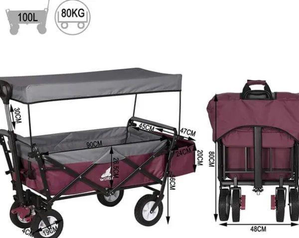 Clearance Rootz foldbar håndvogn med tag - Brugsvogn - Havevogn - Holdbar 600D polyester - Nem opbevaring - Kraftig 80 kg Kapacitet - 120 cm x 51 cm x 93 cm Haveværktøj