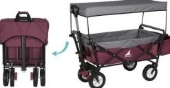 Clearance Rootz foldbar håndvogn med tag - Brugsvogn - Havevogn - Holdbar 600D polyester - Nem opbevaring - Kraftig 80 kg Kapacitet - 120 cm x 51 cm x 93 cm Haveværktøj