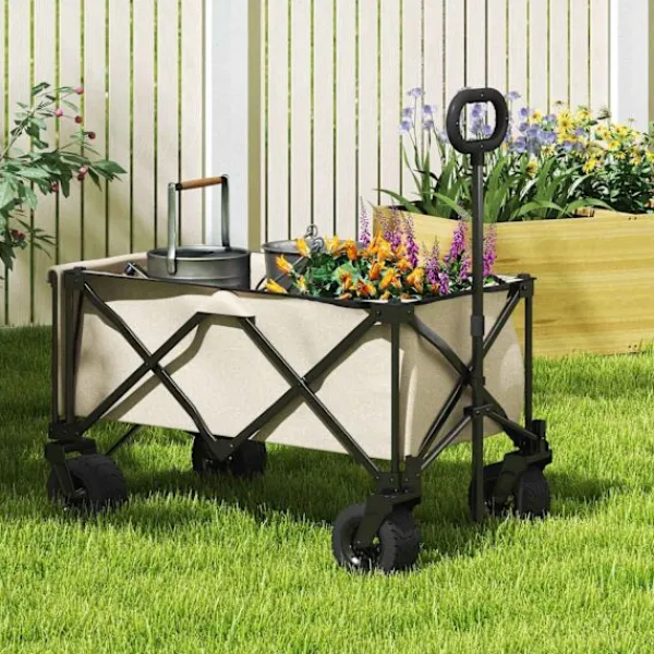 Outlet Rootz Garden Car - Foldbar transportkurv - Resilient Handcart - 100 kg kapacitet - 90 cm x 48 cm x 92 cm - Brun Oxford stof Haveværktøj