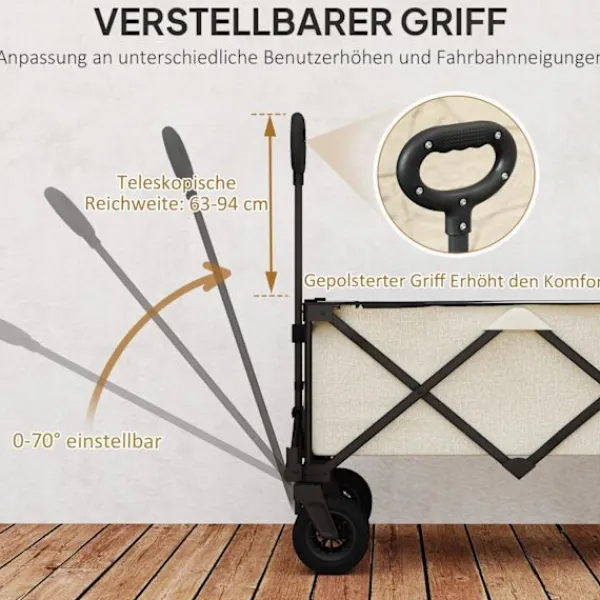 Outlet Rootz Garden Car - Foldbar transportkurv - Resilient Handcart - 100 kg kapacitet - 90 cm x 48 cm x 92 cm - Brun Oxford stof Haveværktøj