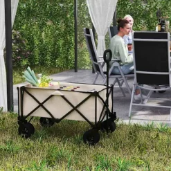 Outlet Rootz Garden Car - Foldbar transportkurv - Resilient Handcart - 100 kg kapacitet - 90 cm x 48 cm x 92 cm - Brun Oxford stof Haveværktøj