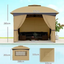 Telte & Lysthuse^Rootz Garden Gazebo 3.4x3.4m - Øltelt - Udendørs husly - UV -beskyttelse - Stålramme - 335L X 335W X 285H cm