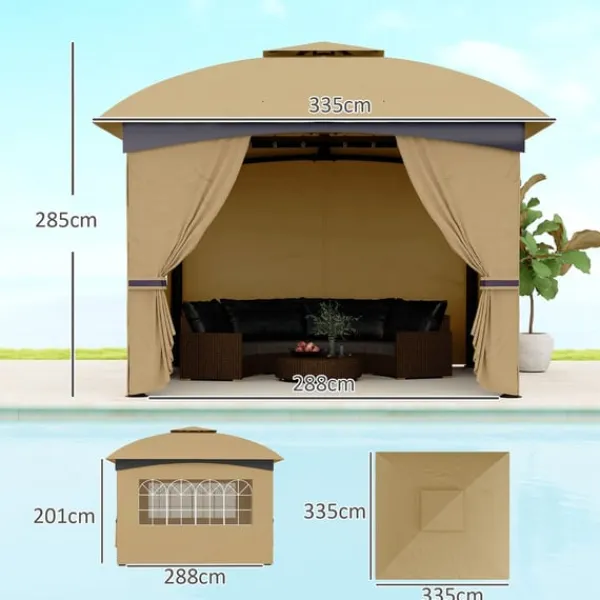 Telte & Lysthuse^Rootz Garden Gazebo 3.4x3.4m - Øltelt - Udendørs husly - UV -beskyttelse - Stålramme - 335L X 335W X 285H cm