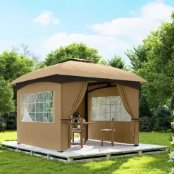 Telte & Lysthuse^Rootz Garden Gazebo 3.4x3.4m - Øltelt - Udendørs husly - UV -beskyttelse - Stålramme - 335L X 335W X 285H cm