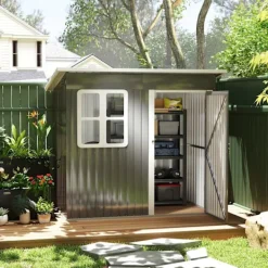 Best Rootz Garden Shed - Garden House - Udendørs opbevaring - Låsbar stålstruktur - 221 cm x 133 cm x 190 cm Skure, Garager & Carports