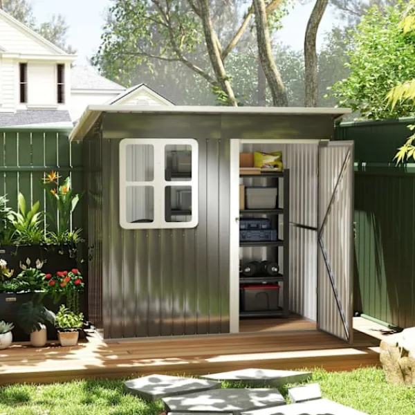 Best Rootz Garden Shed - Garden House - Udendørs opbevaring - Låsbar stålstruktur - 221 cm x 133 cm x 190 cm Skure, Garager & Carports