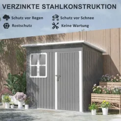 Best Rootz Garden Shed - Garden House - Udendørs opbevaring - Låsbar stålstruktur - 221 cm x 133 cm x 190 cm Skure, Garager & Carports