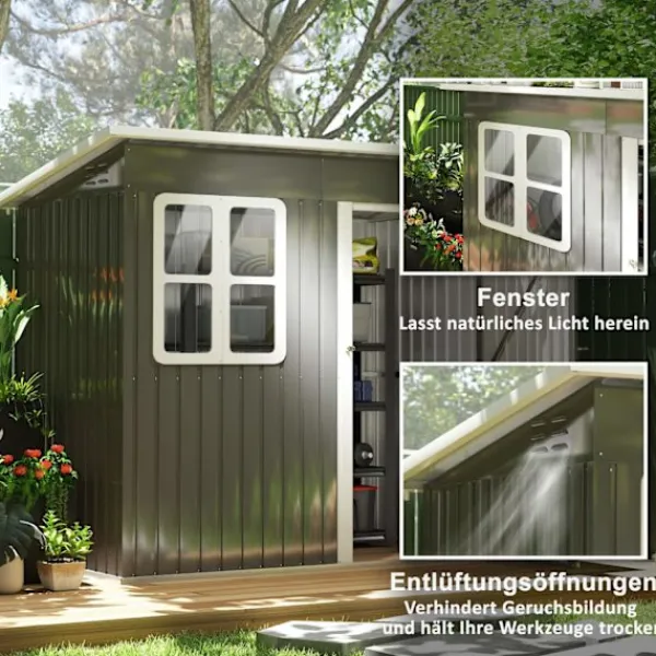 Best Rootz Garden Shed - Garden House - Udendørs opbevaring - Låsbar stålstruktur - 221 cm x 133 cm x 190 cm Skure, Garager & Carports