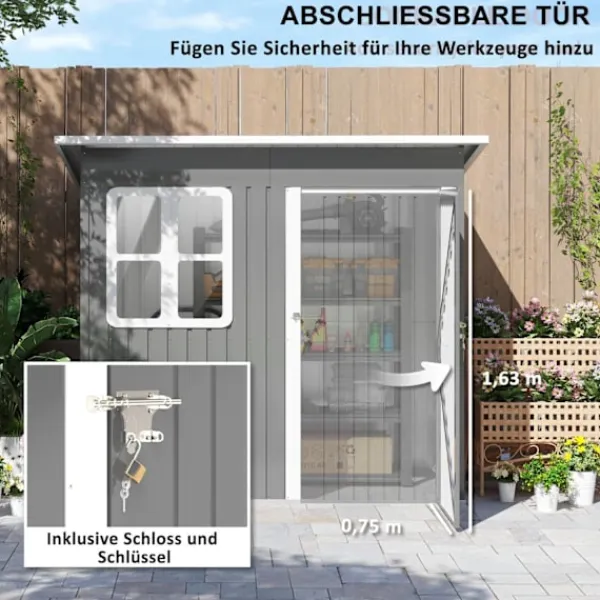 Best Rootz Garden Shed - Garden House - Udendørs opbevaring - Låsbar stålstruktur - 221 cm x 133 cm x 190 cm Skure, Garager & Carports
