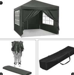 Telte & Lysthuse^Rootz Gazebo Pop-Up telt - Vandtæt Pagoda - Solafskærmning - UV-beskyttelse, Regnbestandig, Nem opsætning - Metal og 210D Oxford-stof - 3 x 3 m Grå