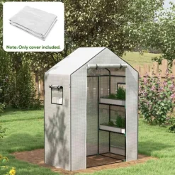 Clearance Rootz Greenhouse Film Cover - UV -beskyttet udskiftning Tarp - Tårebestandig plast - 140x73x190cm hvid Drivhus