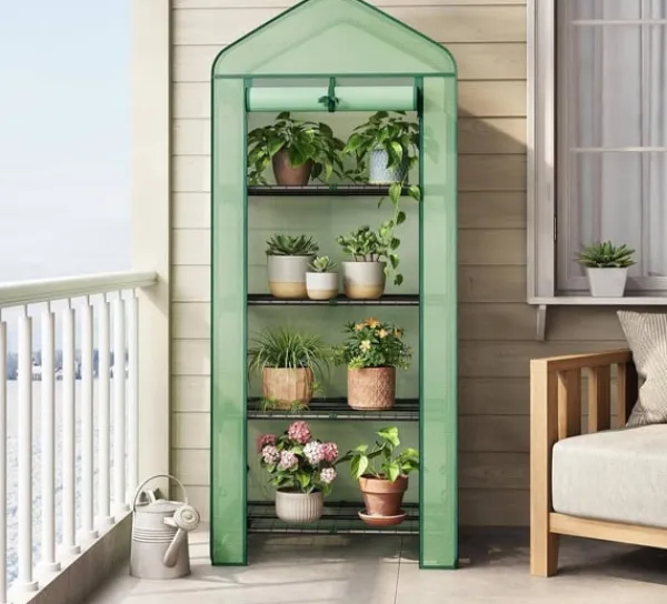 Drivhus^Rootz Greenhouse med ruller - foliehylling - Plant Grow House - Beskytter mod UV & Frost - 70x163x50cm, grøn, sort, sort