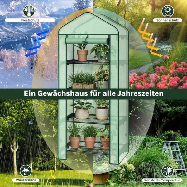 Drivhus^Rootz Greenhouse med ruller - foliehylling - Plant Grow House - Beskytter mod UV & Frost - 70x163x50cm, grøn, sort, sort