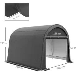 Discount Rootz Haveopbevaringstelt - Robust stålramme - Dækspændingssystem - Festtelte - Store døre - Galvaniseret stål-PE - Grå - 300W x 300D x 235H cm Skure, Garager & Carports