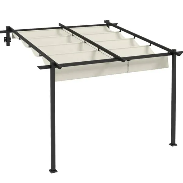 Clearance Rootz Havepavillon - Udtrækkeligt tag - Vægmonteret - Metalramme - Stål - Polyester - Cremehvid - 297L x 297W x 200/230H cm Buer, Spalier, Lysthuse Uden Tag