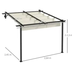 Clearance Rootz Havepavillon - Udtrækkeligt tag - Vægmonteret - Metalramme - Stål - Polyester - Cremehvid - 297L x 297W x 200/230H cm Buer, Spalier, Lysthuse Uden Tag