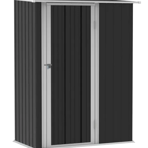 Skure, Garager & Carports^Rootz Haveskur - Haveskur - Haveskur i metal - Redskabsskur - Med skrånende tag - Låsbar dør - Grå - 142 x 84 x 189 cm
