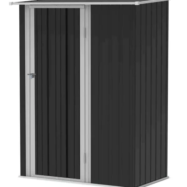 Skure, Garager & Carports^Rootz Haveskur - Haveskur - Haveskur i metal - Redskabsskur - Med skrånende tag - Låsbar dør - Grå - 142 x 84 x 189 cm