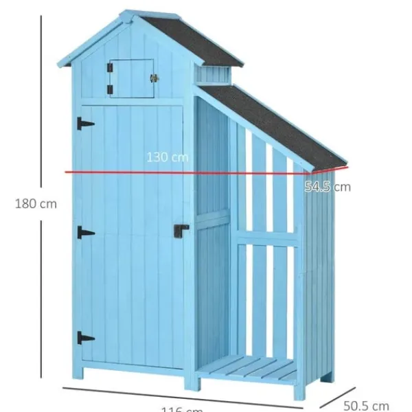 Outlet Rootz Haveskur - Haveskur - Haveskur Værktøj - Opbevaringsredskabsskur - Træ - Himmelblå - 130 x 54,5 x 180 cm Skure, Garager & Carports
