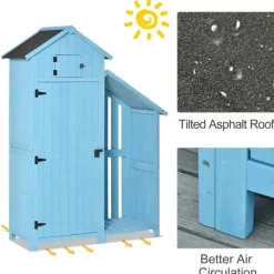 Outlet Rootz Haveskur - Haveskur - Haveskur Værktøj - Opbevaringsredskabsskur - Træ - Himmelblå - 130 x 54,5 x 180 cm Skure, Garager & Carports