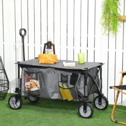 Discount Rootz Havevogn - Cargo Traile On Wheels - Sammenklappelig vogn - 5 sidelommer - Justerbart håndtag - Op til 120 Kg - Stål - Mørkegrå - 100 x 55 x 93 c | CDON Haveværktøj