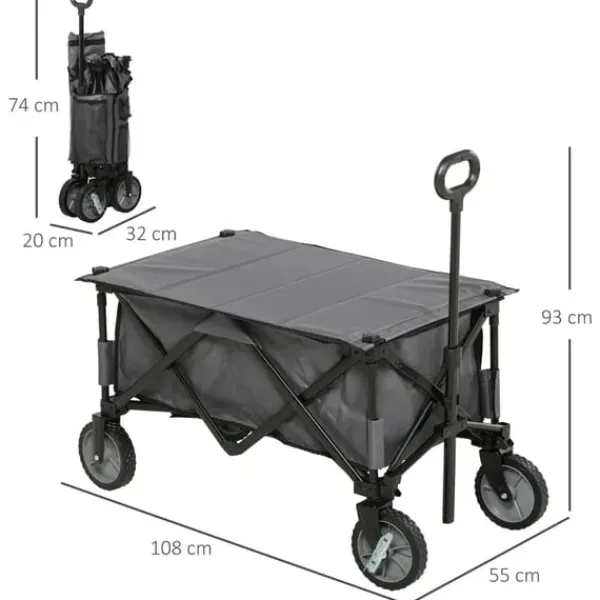 Discount Rootz Havevogn - Cargo Traile On Wheels - Sammenklappelig vogn - 5 sidelommer - Justerbart håndtag - Op til 120 Kg - Stål - Mørkegrå - 100 x 55 x 93 c | CDON Haveværktøj