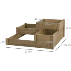Plantningsbænke^Rootz Højseng - 4 plantekasser på 3 niveauer - Vejrbestandig - Massivt træ - Naturlig - 122 cm x 122 cm x 51 cm