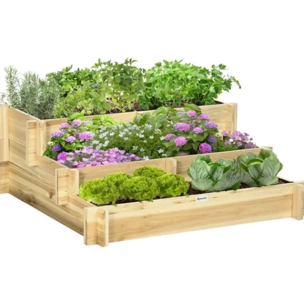 Krukker & Plantebeholdere^Rootz Højseng - Blomsterkasse - 3 Etager - Drænåbning - Stoffor - Naturligt træ - 93 x 93 x 35 cm