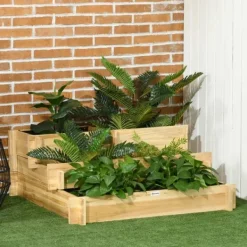 Krukker & Plantebeholdere^Rootz Højseng - Blomsterkasse - 3 Etager - Drænåbning - Stoffor - Naturligt træ - 93 x 93 x 35 cm