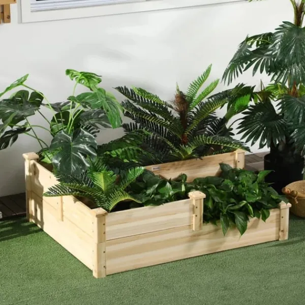 Plantningsbænke^Rootz Højseng med 3 Plantekasser - 3 Etagers Design - Mere åben bund - Naturlig - 108 cm x 88 cm x 36 cm
