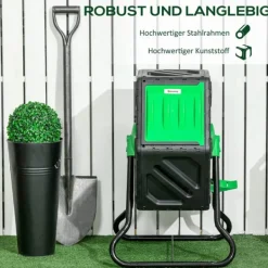 Clearance Rootz 65L kompostbeholder - Rotatabel komposter - Termisk kompostbakke - næringsrige kompost - 60x49x77cm - Grøn+sort Kompostering
