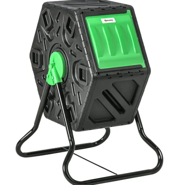 Clearance Rootz 65L kompostbeholder - Rotatabel komposter - Termisk kompostbakke - næringsrige kompost - 60x49x77cm - Grøn+sort Kompostering