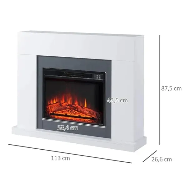 Sale Rootz LED elektrisk pejs - Fritstående pejs - Med flammeeffekt - 1800/2000W Indvendig varme - Med træramme - Dekorativ pejs - MDF - Hvid - 113 x 26,6 | CDON Pejse