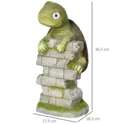 New Rootz Little Turtle - Havedekoration - Havedekoration - Vejrbestandig med sollys - Magnesiumoxid - Grøn + Brun - 17,5L x 18,5W x 36,5H cm Havedekorationer