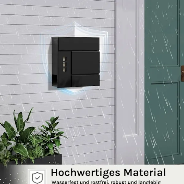 Postkasser & Brevindkast^Rootz Mailbox med avisrum - Letterbox - Wall Mount Post Box - Vandtæt - 37x37x10,5 cm sort