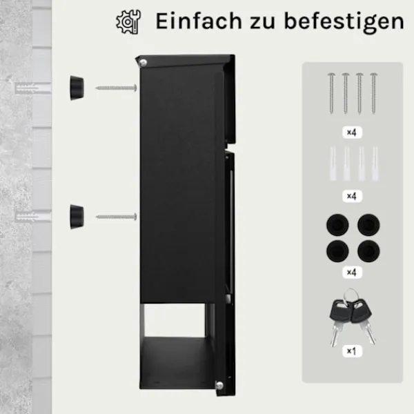 Postkasser & Brevindkast^Rootz Mailbox med avisrum - Letterbox - Wall Mount Post Box - Vandtæt - 37x37x10,5 cm sort