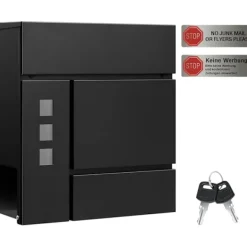 Postkasser & Brevindkast^Rootz Mailbox med avisrum - Letterbox - Wall Mount Post Box - Vandtæt - 37x37x10,5 cm sort