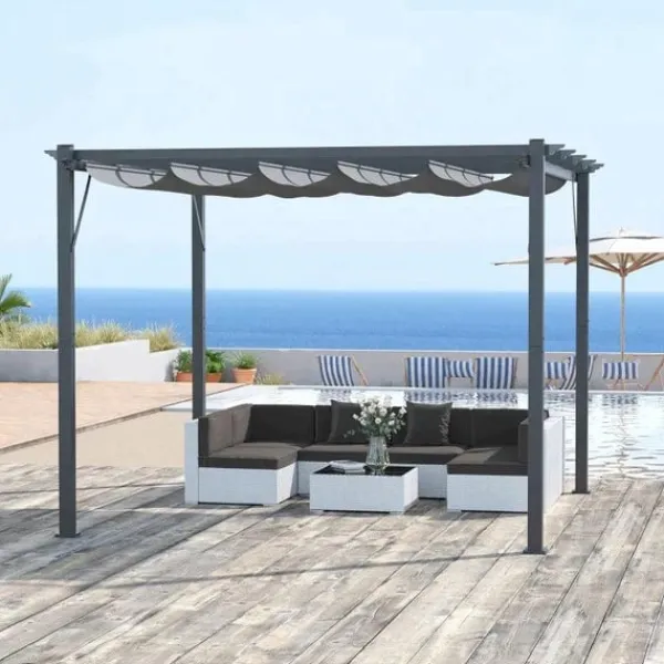 Rootz Pergola - Pergola Med Skydetag - Aluminium - Polyester - Have - Terrasse - Balkon - Koksgrå - Mørkegrå - 300 x 300 x 223 cm Buer, Spalier, Lysthuse Uden Tag