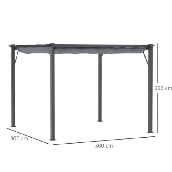 Rootz Pergola - Pergola Med Skydetag - Aluminium - Polyester - Have - Terrasse - Balkon - Koksgrå - Mørkegrå - 300 x 300 x 223 cm Buer, Spalier, Lysthuse Uden Tag