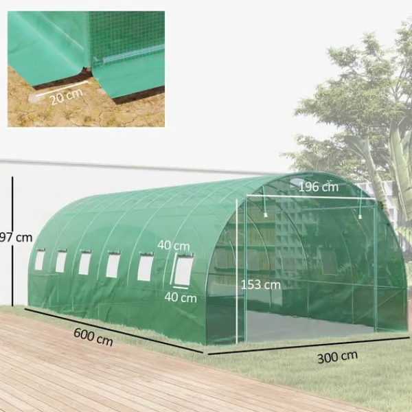 Hot Rootz Poly Tunnel Greenhouse - Walk -in Telt - Growing House - Udvid dyrkningssæson - 600 cm x 300 cm x 197 cm Drivhus