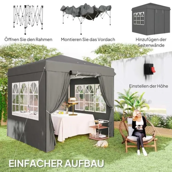 Hot Rootz Pop Up Gazebo - Garden Tent - Outdoor Pavilion - UPF50+ UV -beskyttelse - mørkegrå - 250L x 250W x 268H cm Telte & Lysthuse