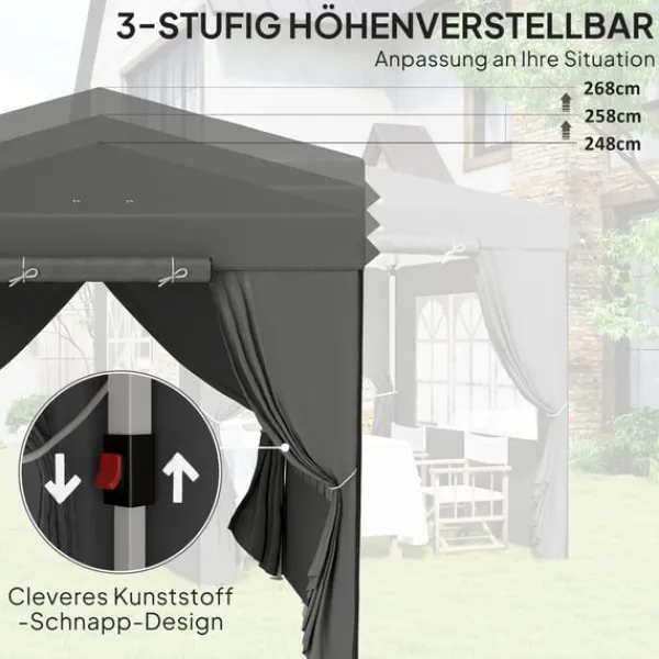 Hot Rootz Pop Up Gazebo - Garden Tent - Outdoor Pavilion - UPF50+ UV -beskyttelse - mørkegrå - 250L x 250W x 268H cm Telte & Lysthuse