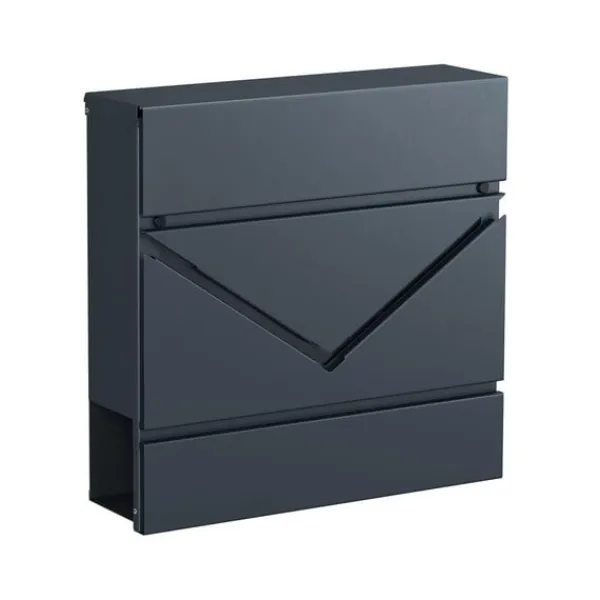 Hot Rootz Postkasse - Postkasse med avisrum - Postkasse med aviskasse - Vægmonteret postkasse - antracit - 37 x 10,5 x 37 cm Postkasser & Brevindkast