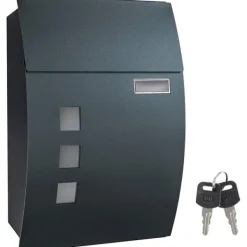 Postkasser & Brevindkast^Rootz Postkasse - Vægbrevkasse - Låsbar - Navneskiltholder - Nøgler - Antracit - 32 x 10 x 45 cm